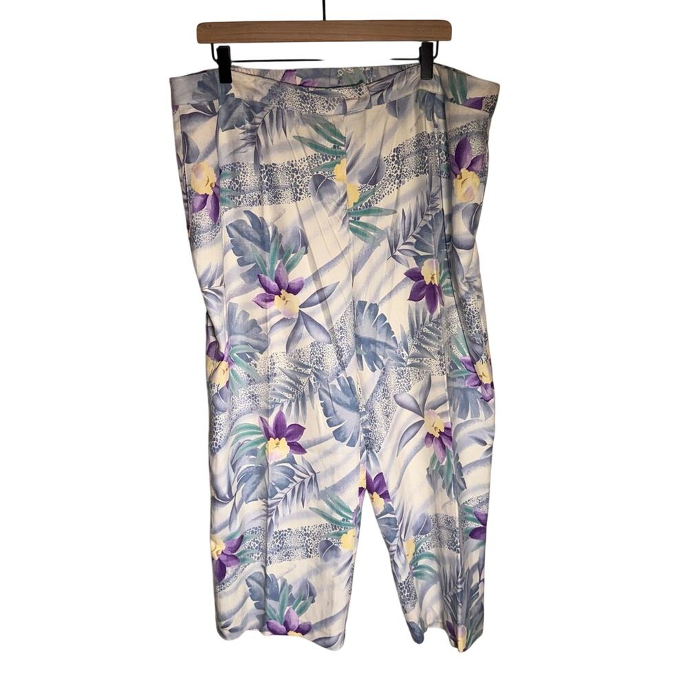 VINTAGE AUGUST SILK Floral Silk high waisted Hawaiian print Pastel Watercolor XL